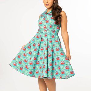 1950s 50s Vintage Style Pinup Turquoise Crab Jani Swing Dress by Miss Lulo